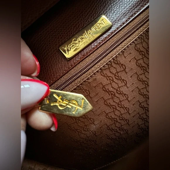 Authentic Yves Saint Laurent Studded Brown Shoulder Bag excellent like new YSL - Picture 8 of 14